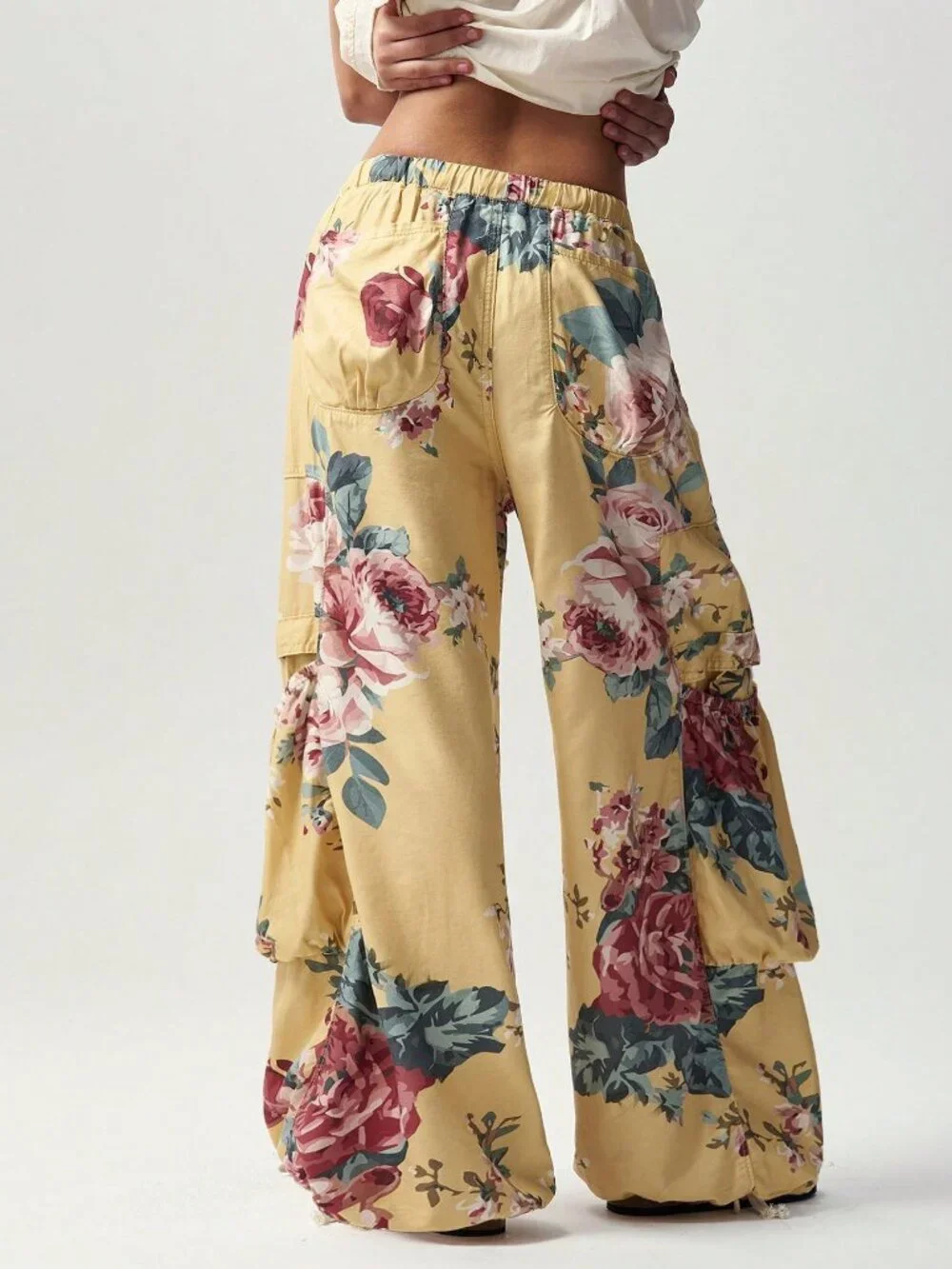 Yellow Casual Women's Woven Printed Loose Long Pants